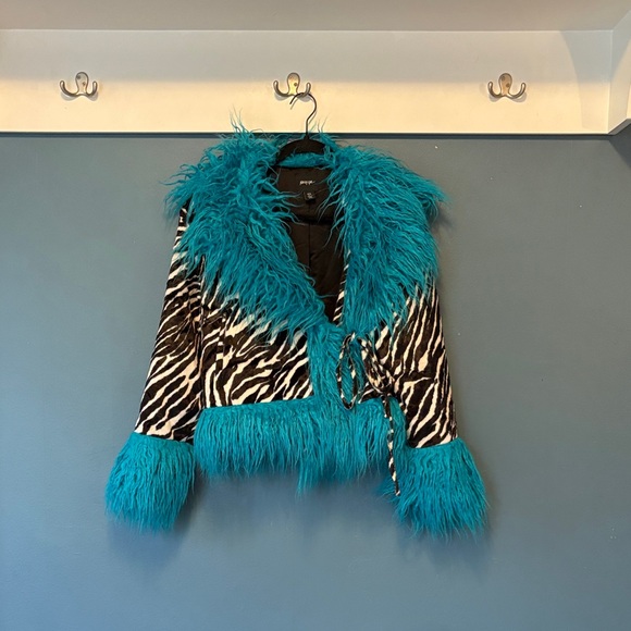 Nasty Gal Teal and Zebra Faux Fur Blazer - Picture 3 of 4